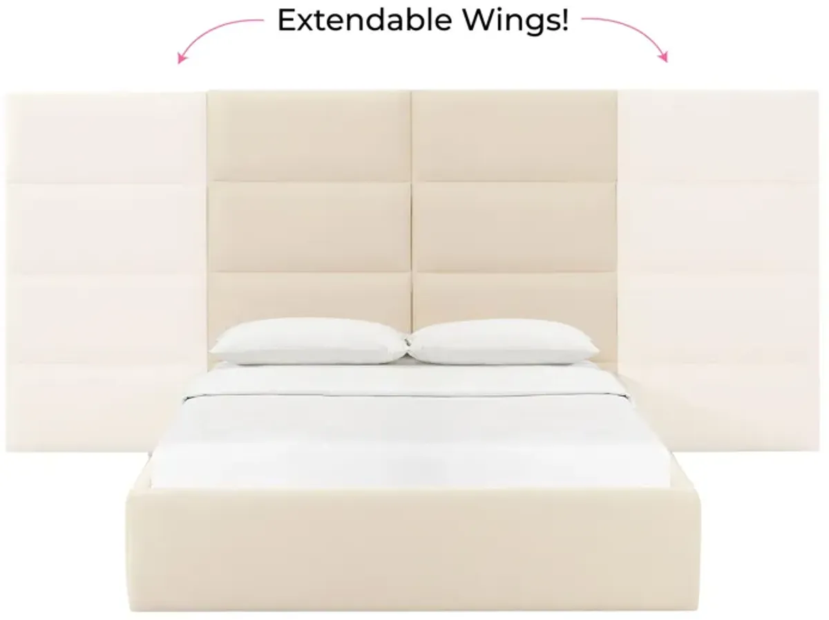 Eliana Cream Velvet Queen Bed with Wings