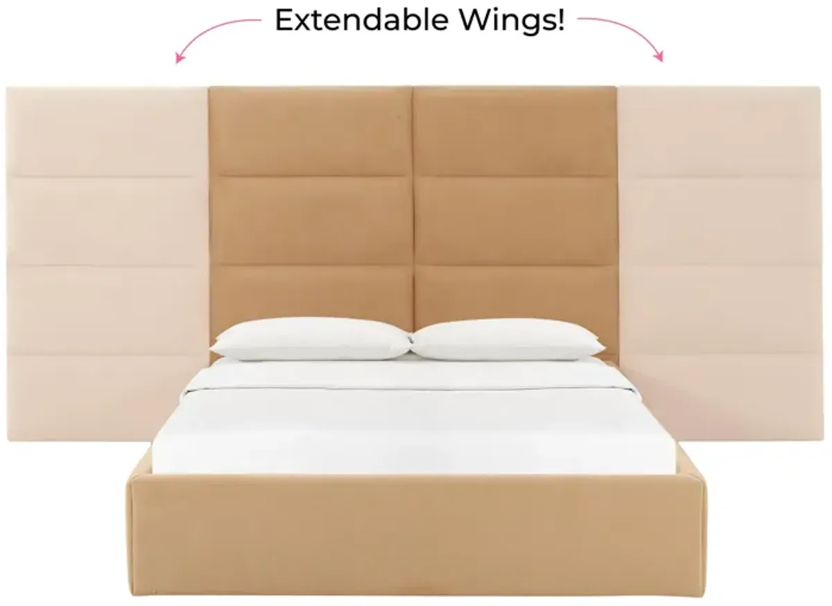 Eliana Honey Velvet King Bed with Wings