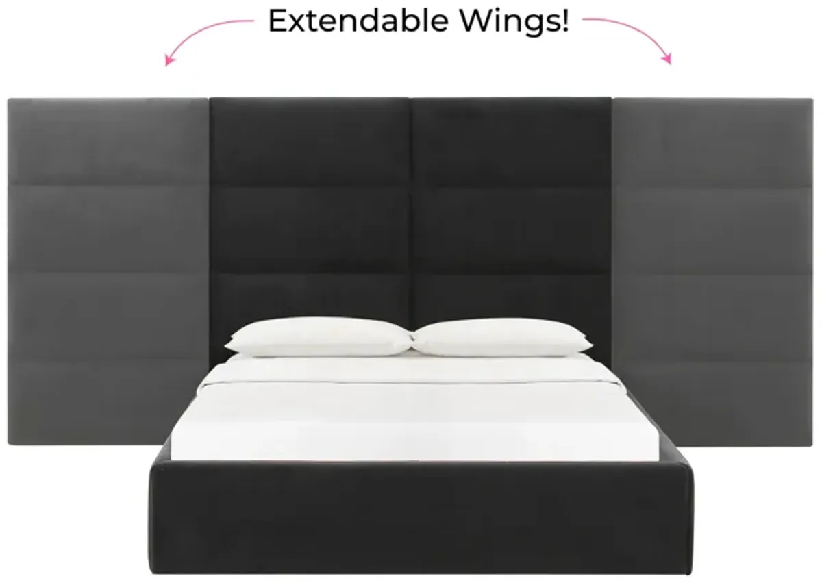 Eliana Black Velvet King Bed with Wings