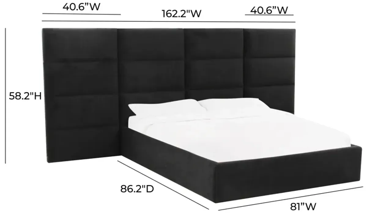 Eliana Black Velvet King Bed with Wings