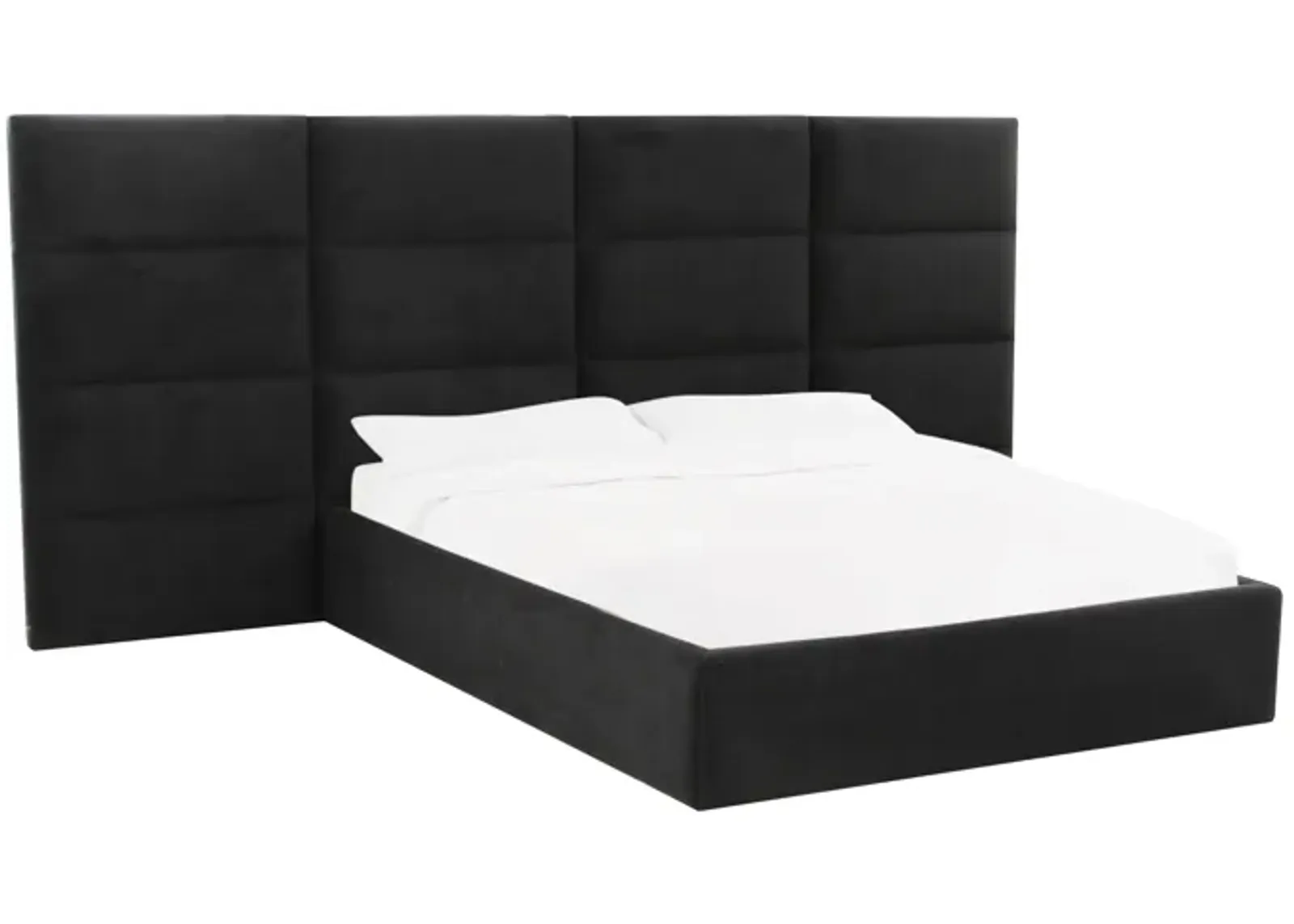 Eliana Black Velvet King Bed with Wings