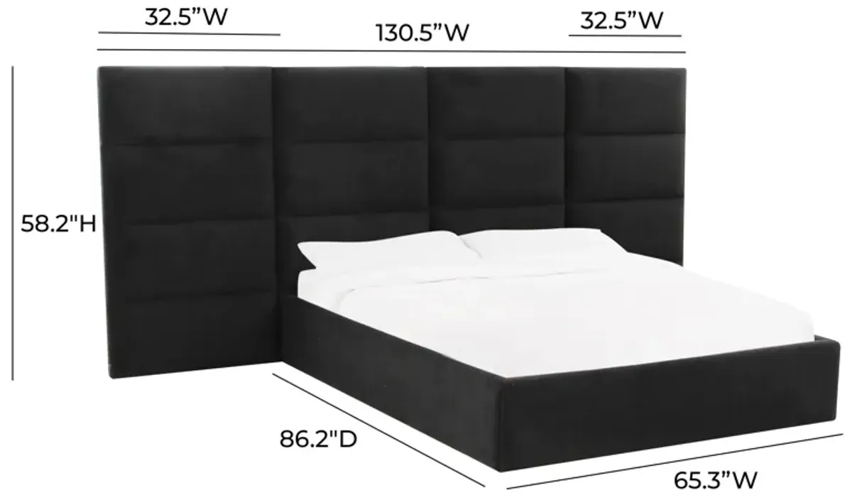 Eliana Black Velvet Queen Bed with Wings