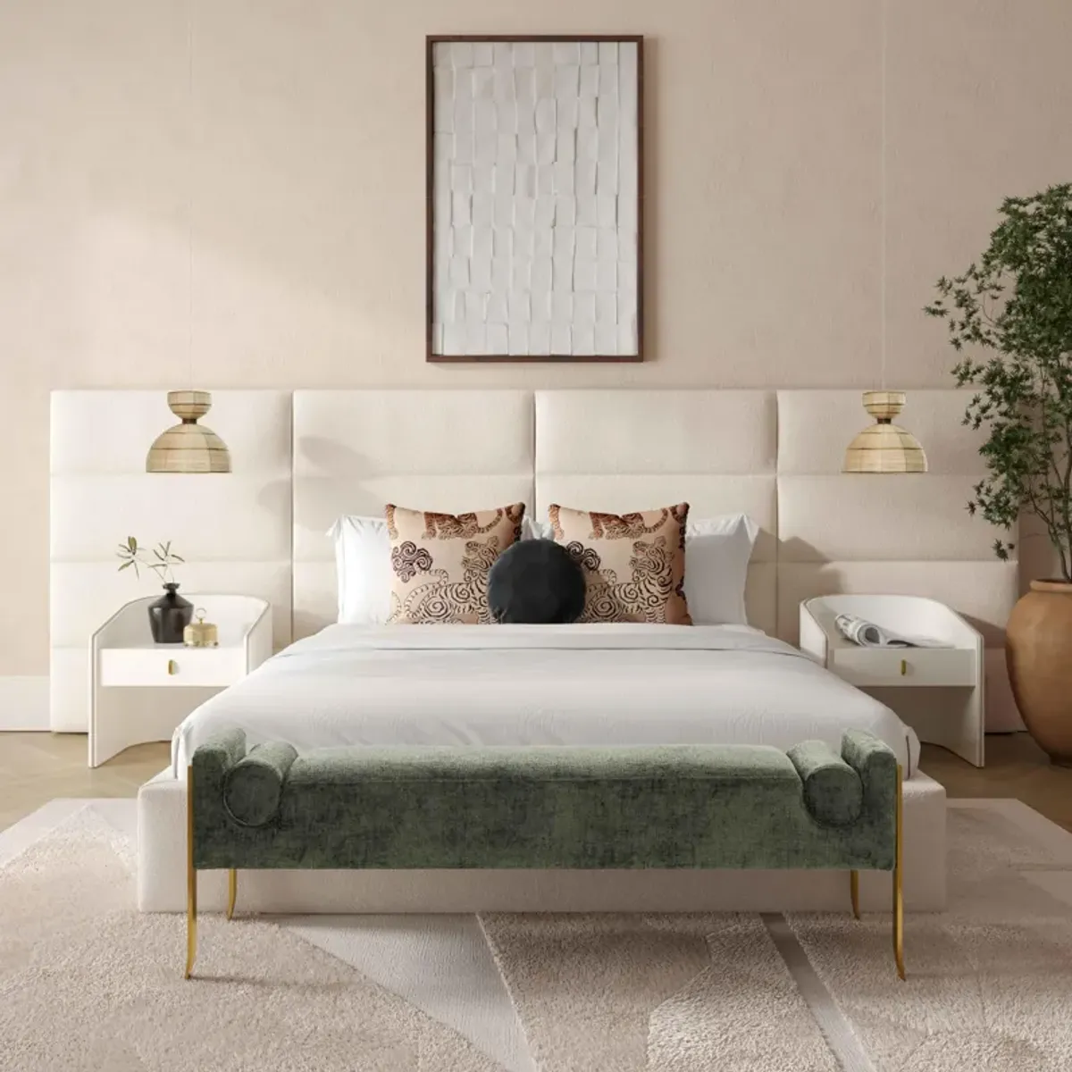 Eliana Cream Boucle King Bed with Wings