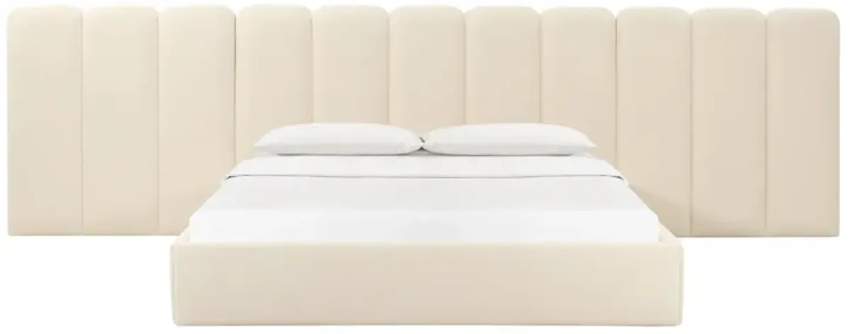 Palani Cream Velvet King Bed with Wings