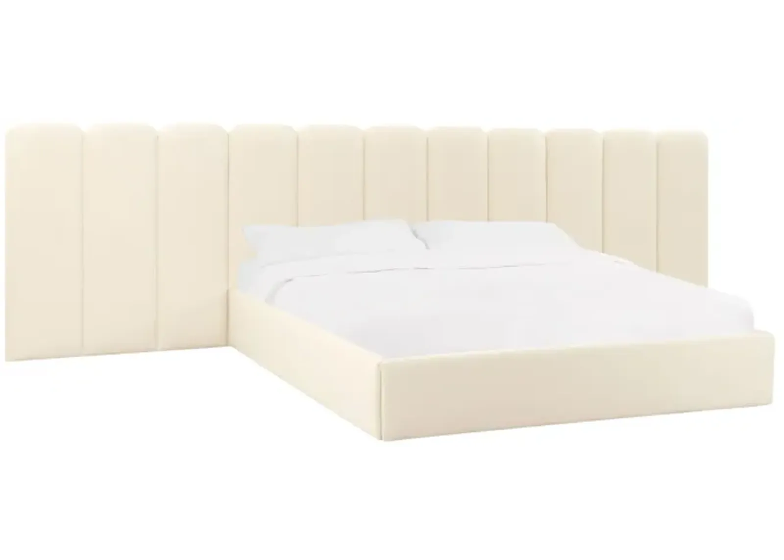 Palani Cream Velvet King Bed with Wings