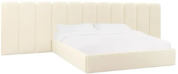 Palani Cream Velvet King Bed with Wings