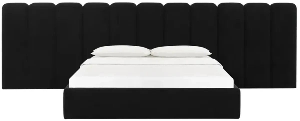 Palani Black Velvet King Bed with Wings