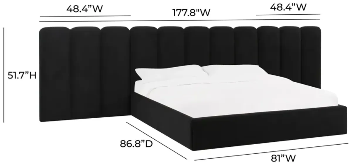 Palani Black Velvet King Bed with Wings