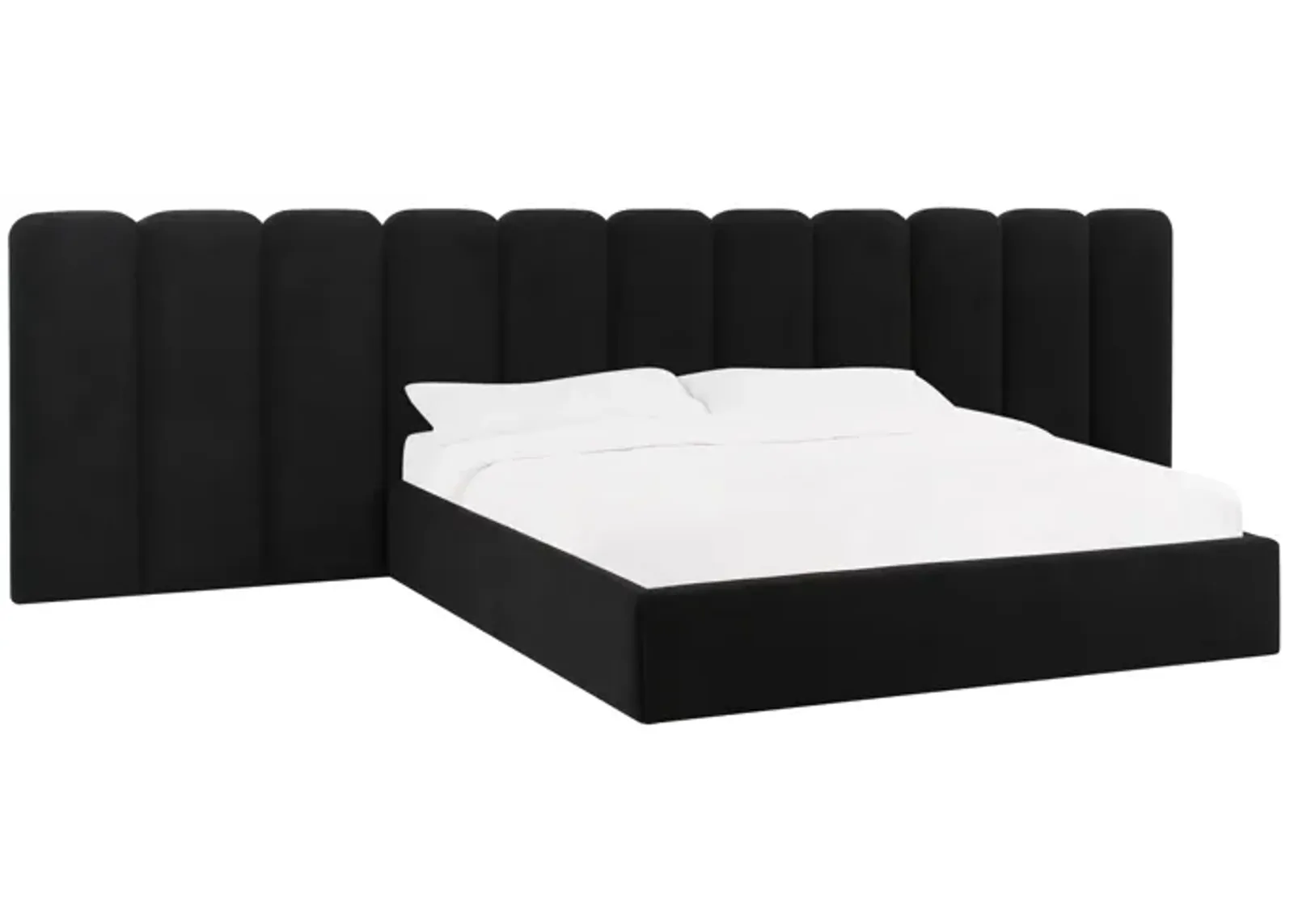 Palani Black Velvet King Bed with Wings