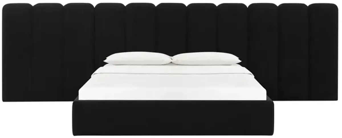 Palani Black Velvet Queen Bed with Wings