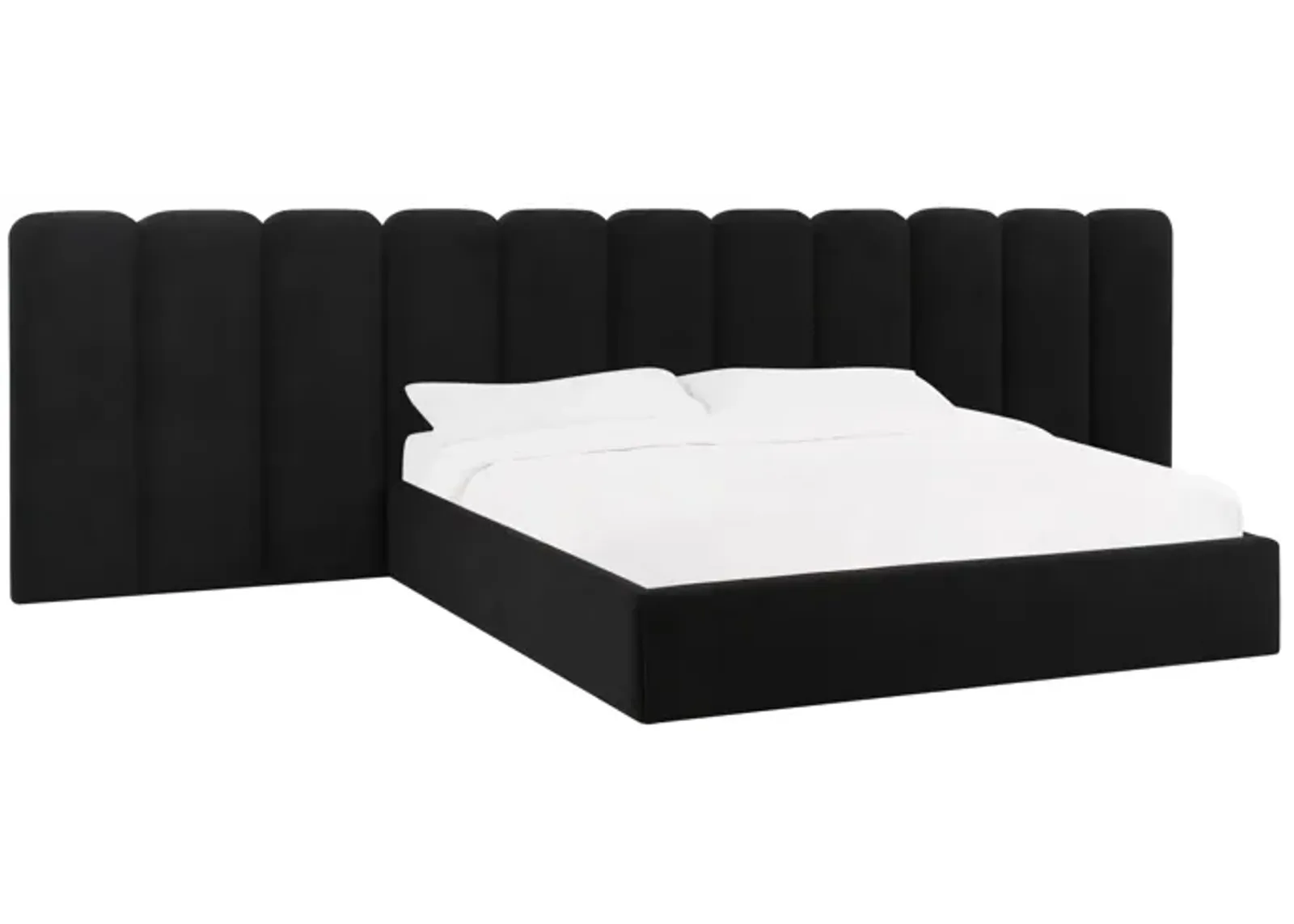 Palani Black Velvet Queen Bed with Wings