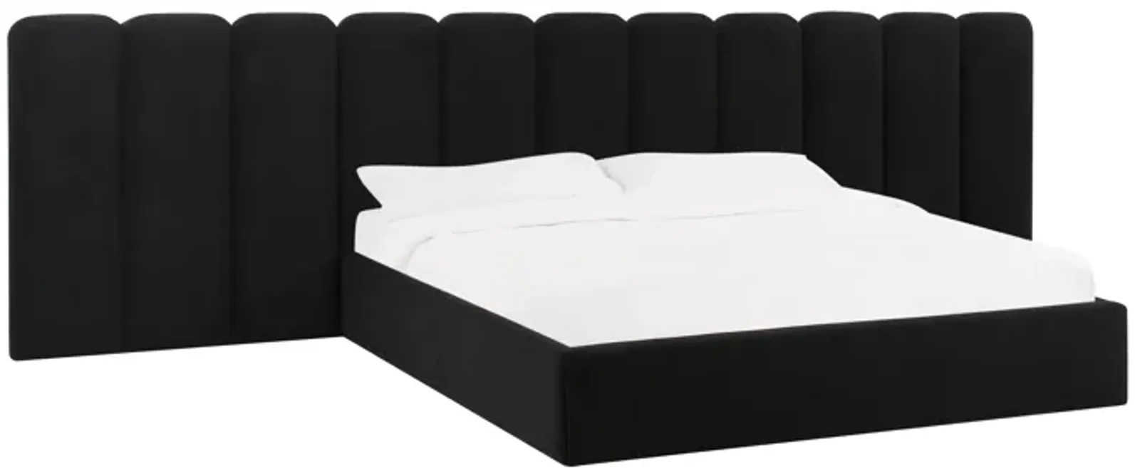 Palani Black Velvet Queen Bed with Wings