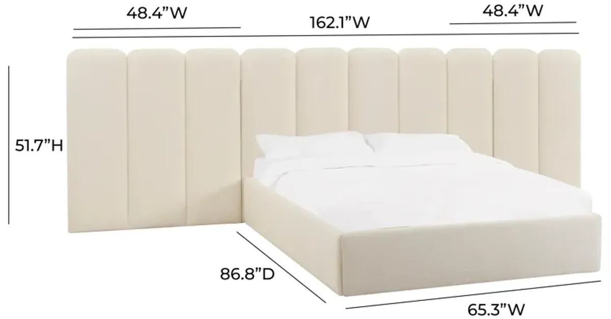 Palani Cream Boucle Queen Bed with Wings