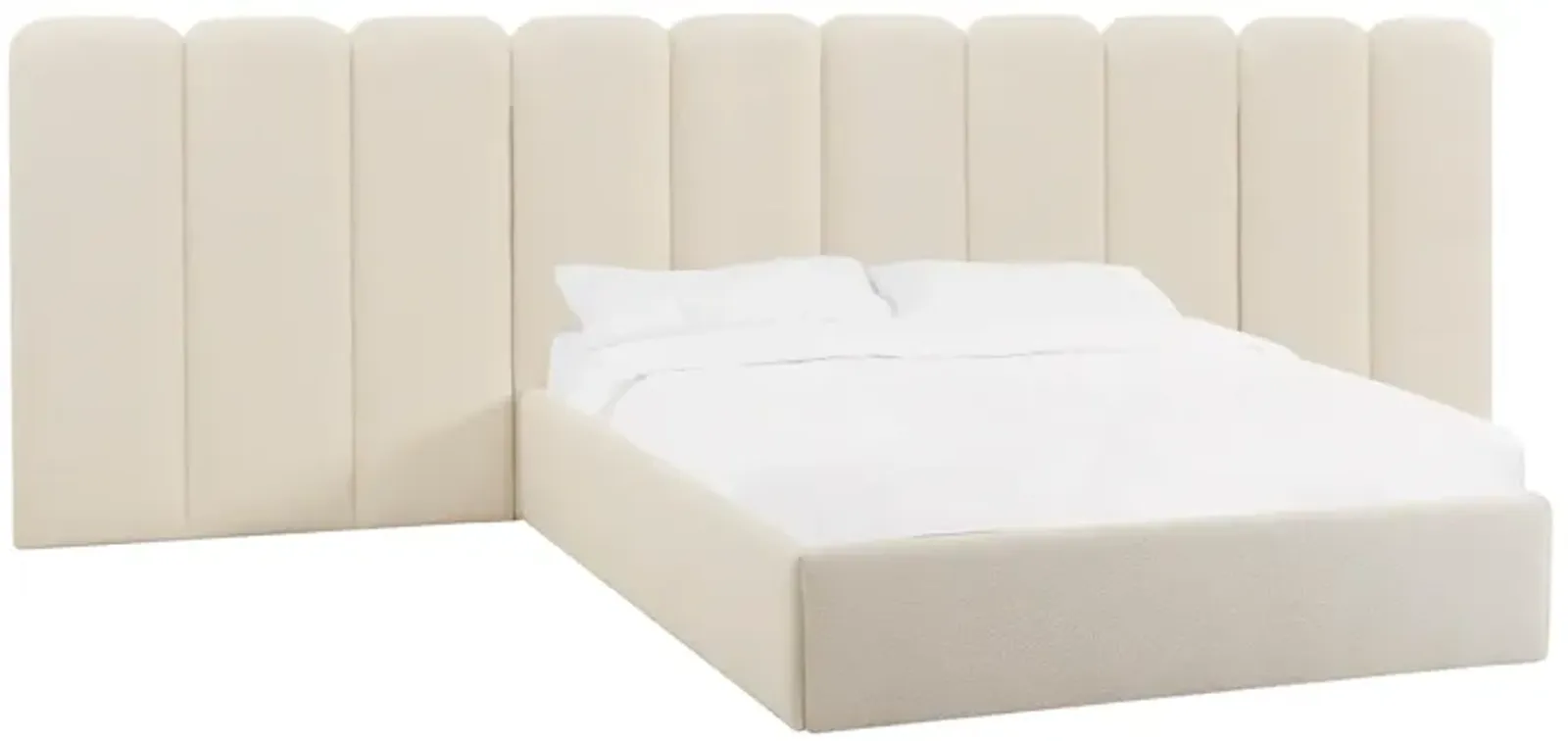 Palani Cream Boucle Queen Bed with Wings