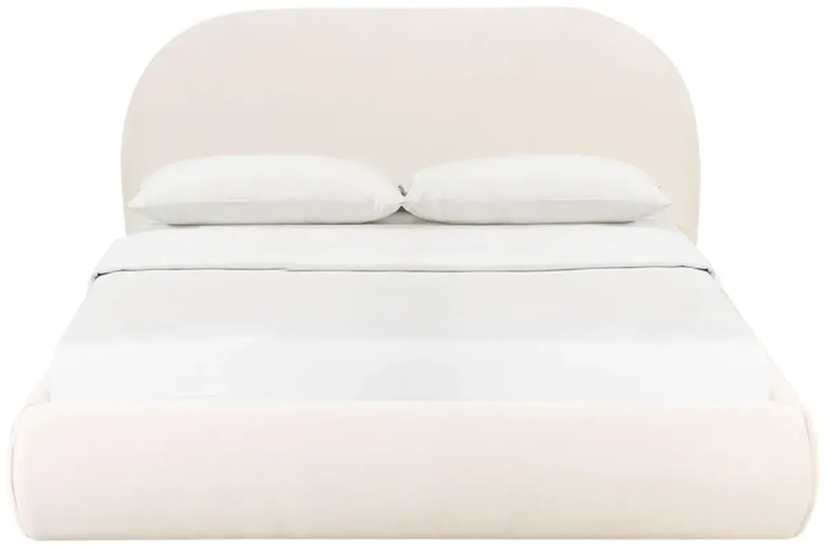 Bara Cream Textured Velvet Queen Bed