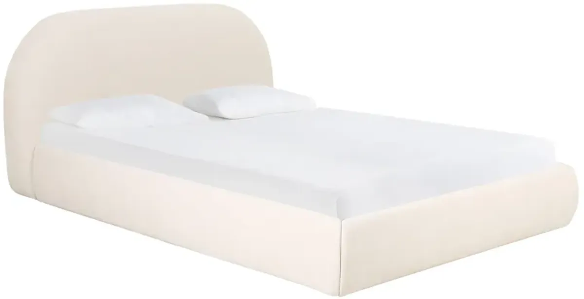 Bara Cream Textured Velvet Queen Bed