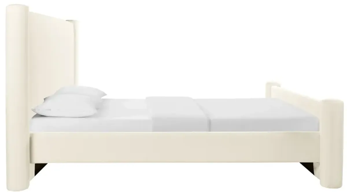 Athara Cream Velvet Queen Bed