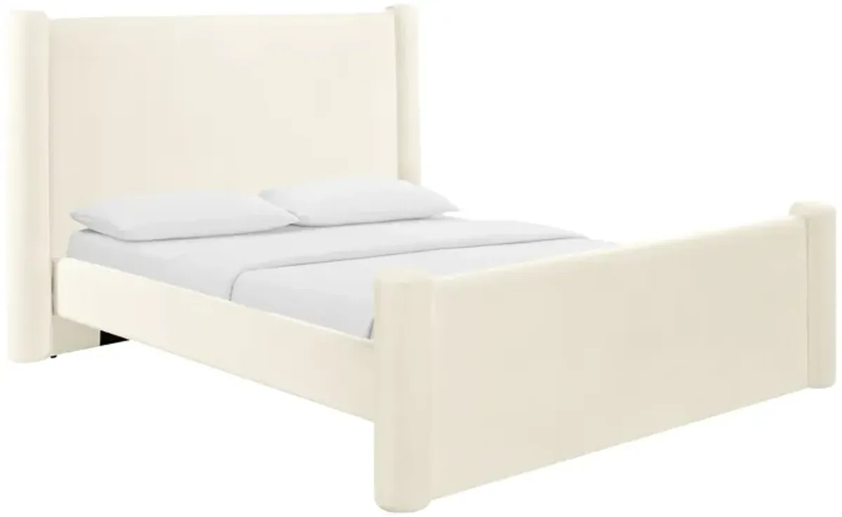 Athara Cream Velvet Queen Bed