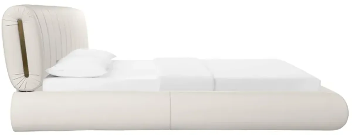 Karol Cream Vegan Leather Queen Bed