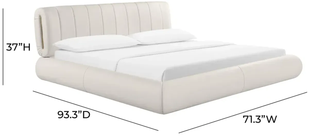 Karol Cream Vegan Leather Queen Bed