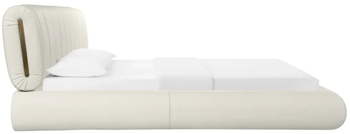 Karol Cream Vegan Leather Queen Bed