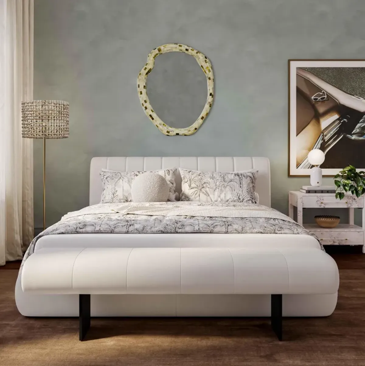 Karol Cream Vegan Leather Queen Bed