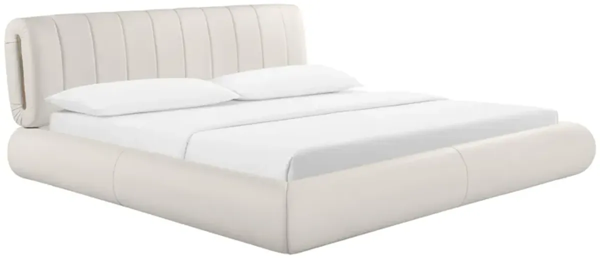 Karol Cream Vegan Leather Queen Bed