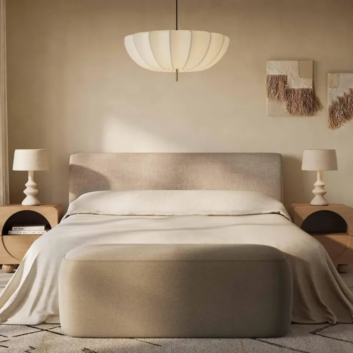 Isla Taupe Textured Velvet Queen Bed