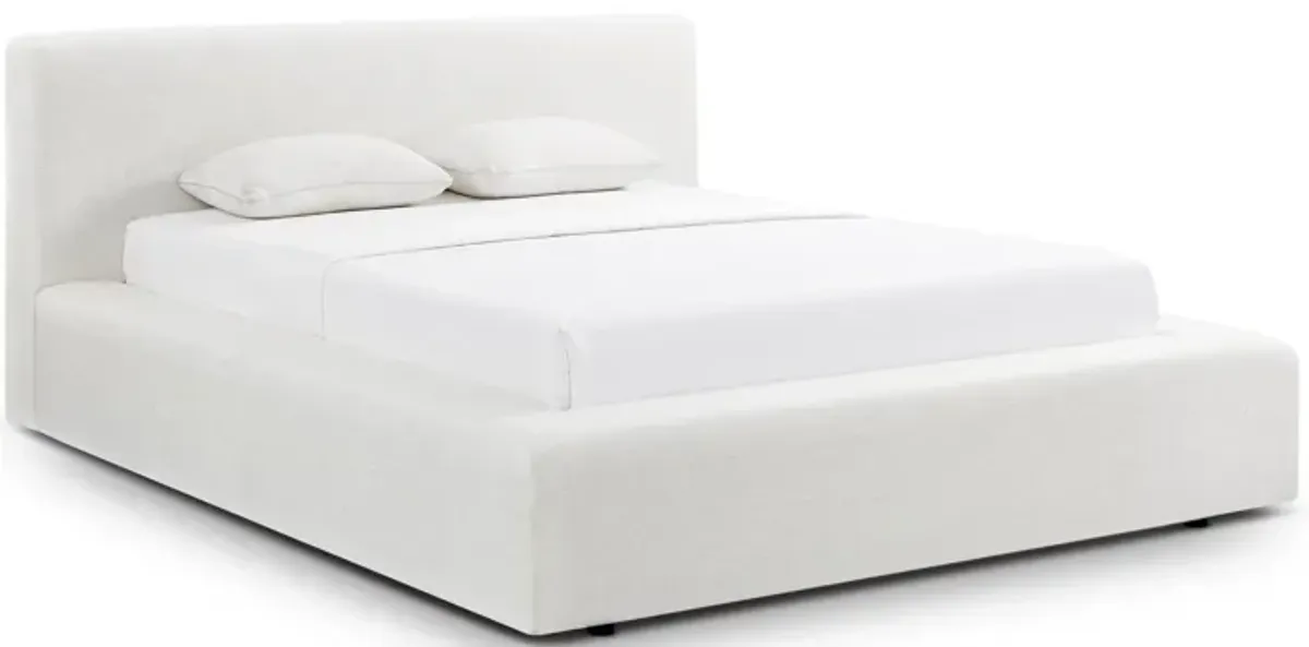 Meena Cream Upcycled Linen Storage Queen Bed