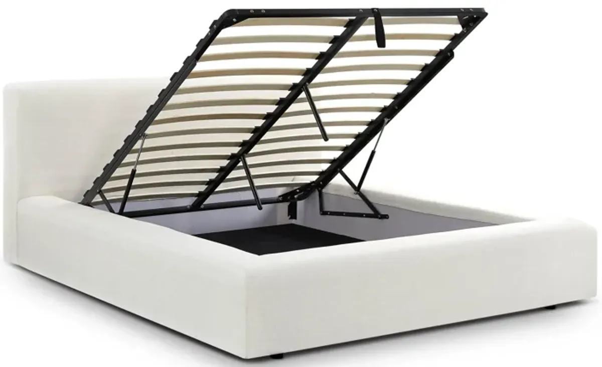 Meena Cream Upcycled Linen Storage Queen Bed
