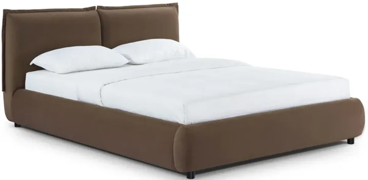 Mel Brown Faux Mohair Queen Bed