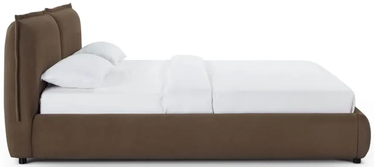 Mel Brown Faux Mohair Queen Bed