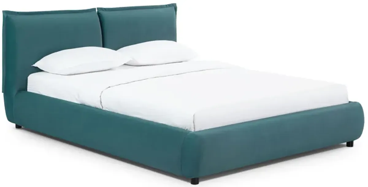 Mel Teal Faux Mohair Queen Bed