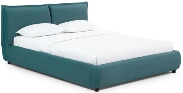 Mel Teal Faux Mohair Queen Bed