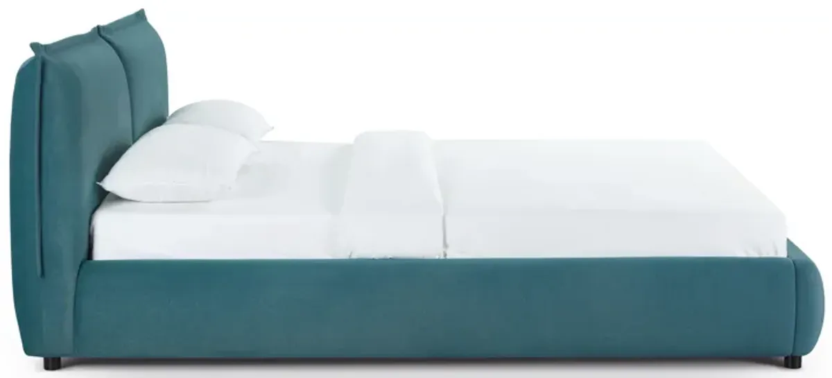 Mel Teal Faux Mohair Queen Bed