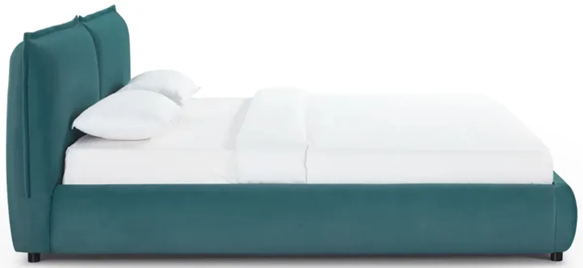 Mel Teal Faux Mohair King Bed