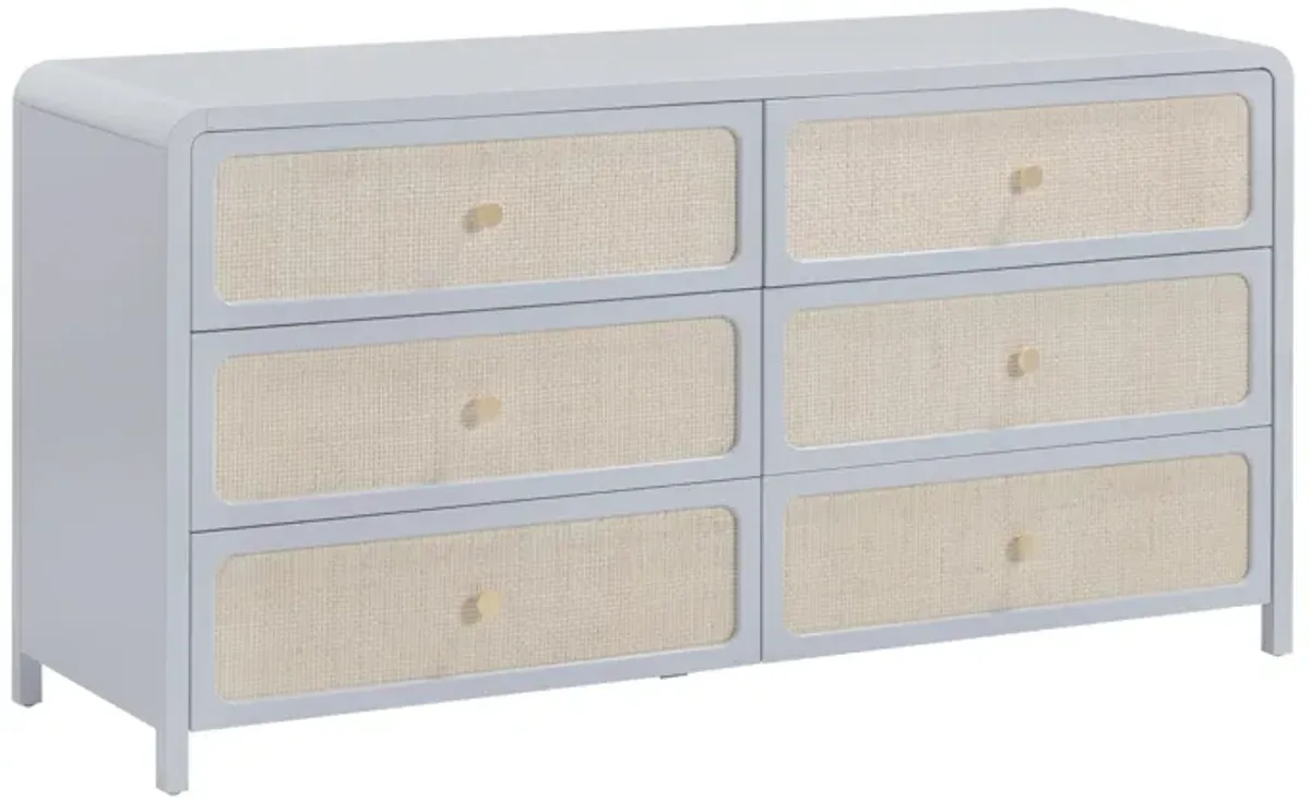 Patty Pastel Blue Rattan 6 Drawer Dresser