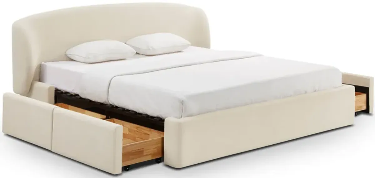 Corey Cream Upcycled Linen King Storage Bed