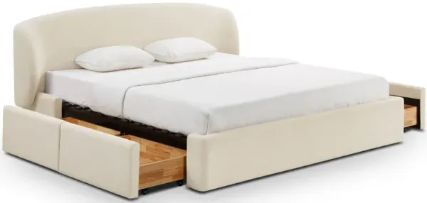 Corey Cream Upcycled Linen King Storage Bed