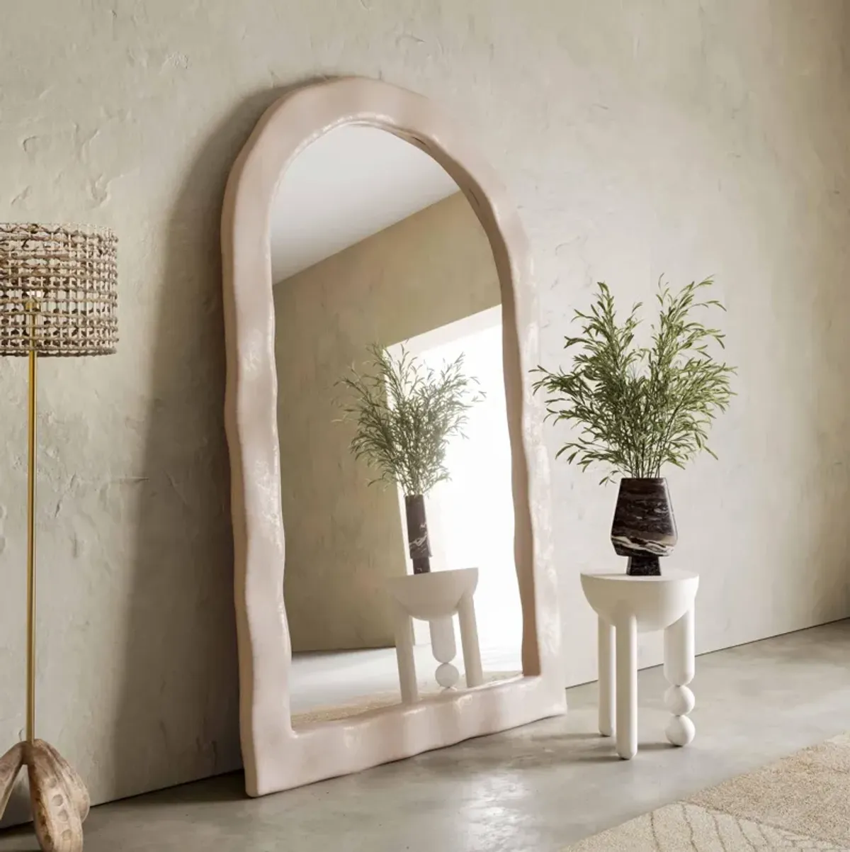 Kaia Cream Textured Floor Mirror