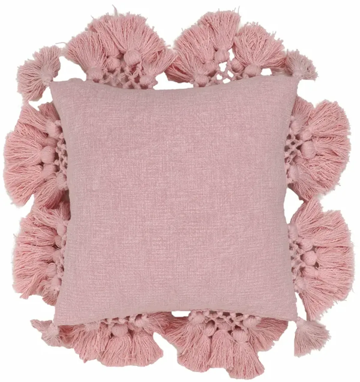 Stone Washed Blush Pink Cotton Tasseled Pillow