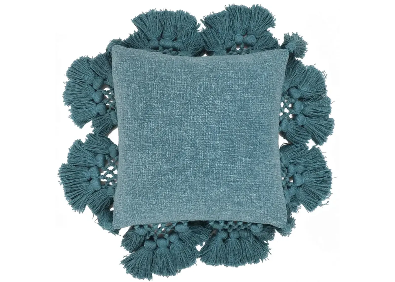 Stone Washed Denim Blue Cotton Tasseled Pillow