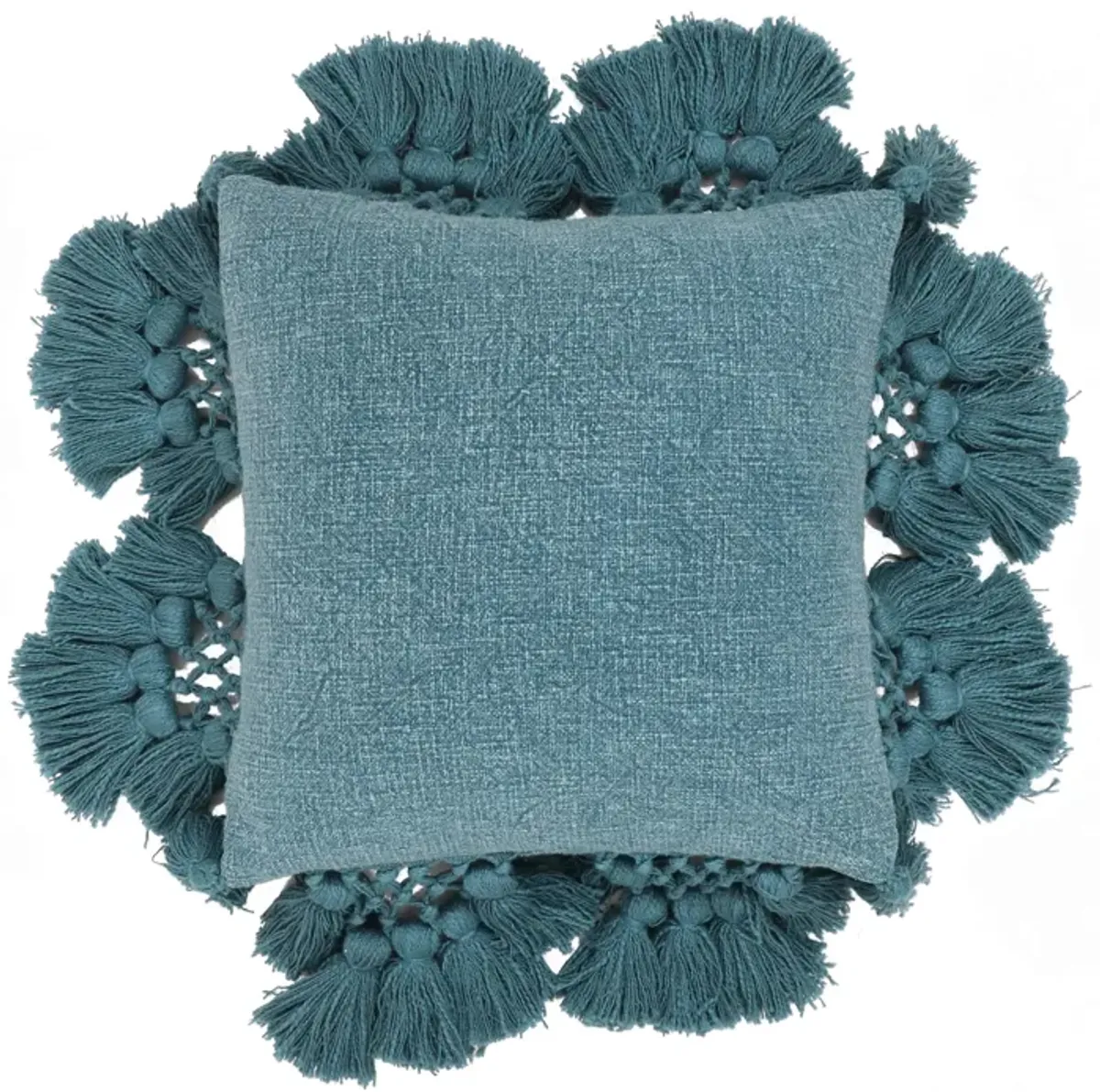 Stone Washed Denim Blue Cotton Tasseled Pillow Cover