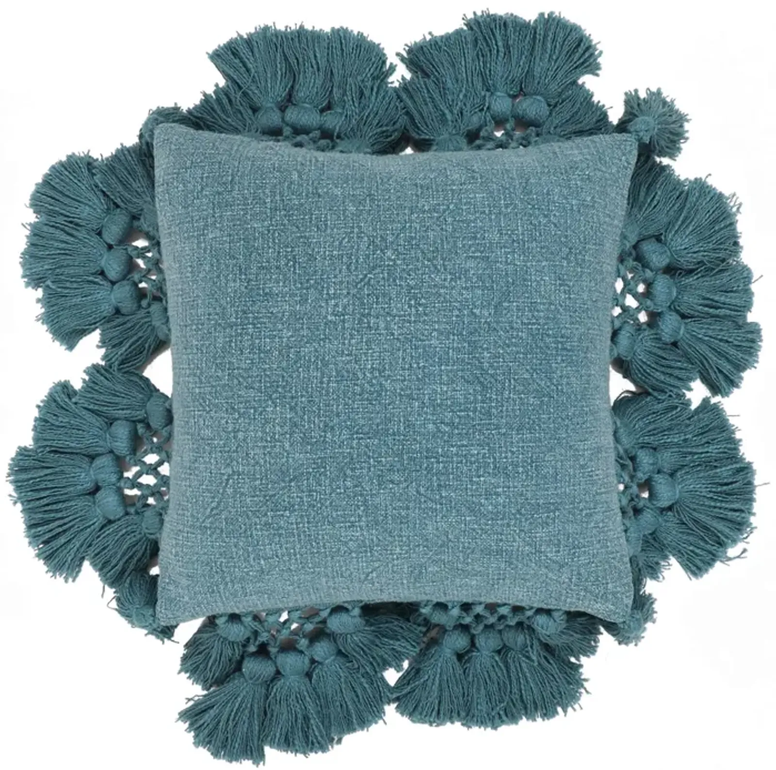 Stone Washed Denim Blue Cotton Tasseled Pillow Cover