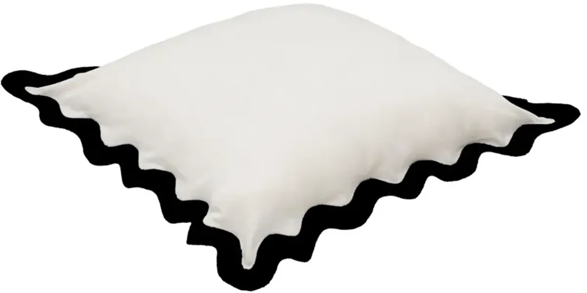 Scalloped Edge Black and White Cotton Velvet Throw Pillow