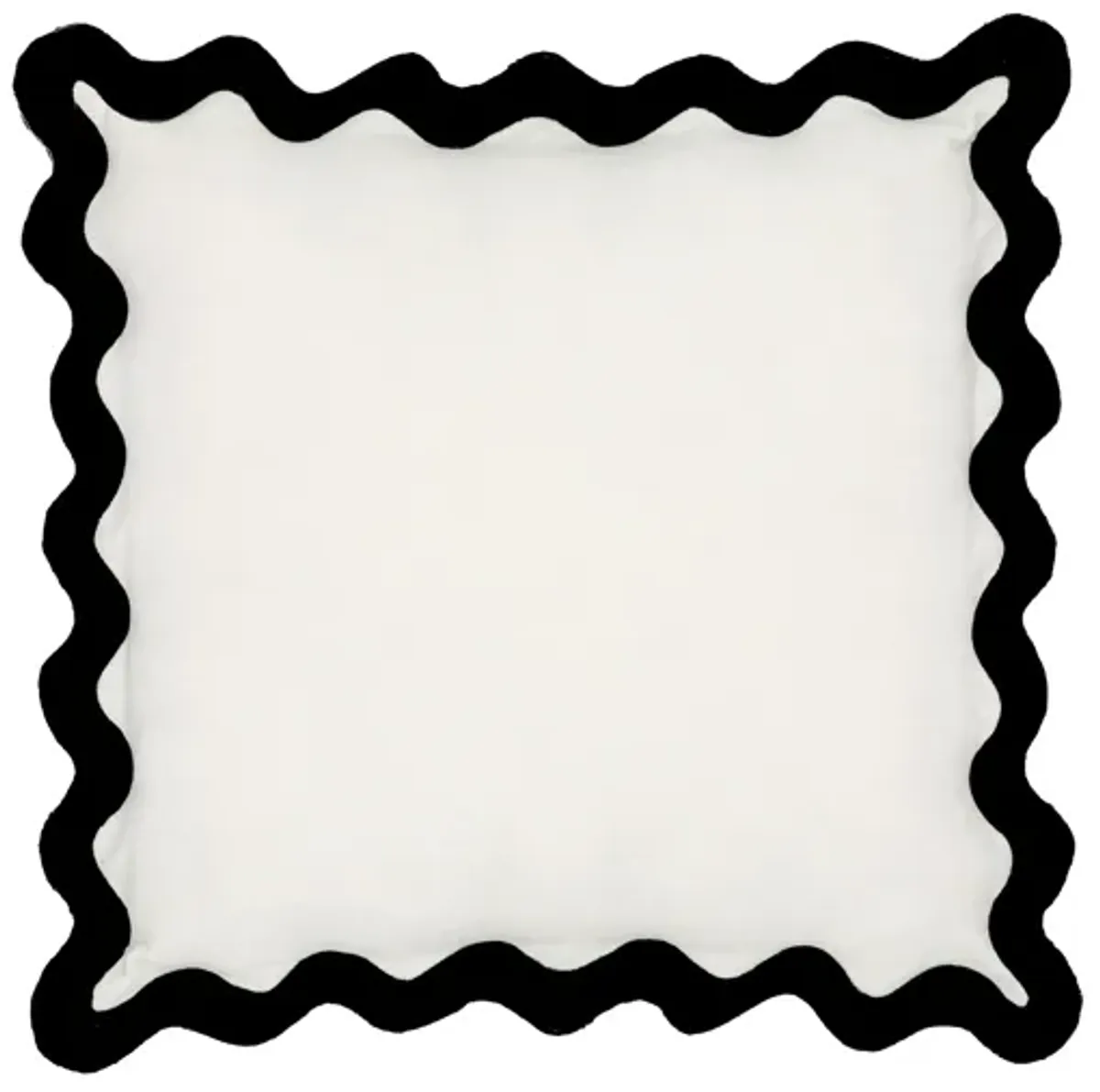 Scalloped Edge Black and White Cotton Velvet Throw Pillow