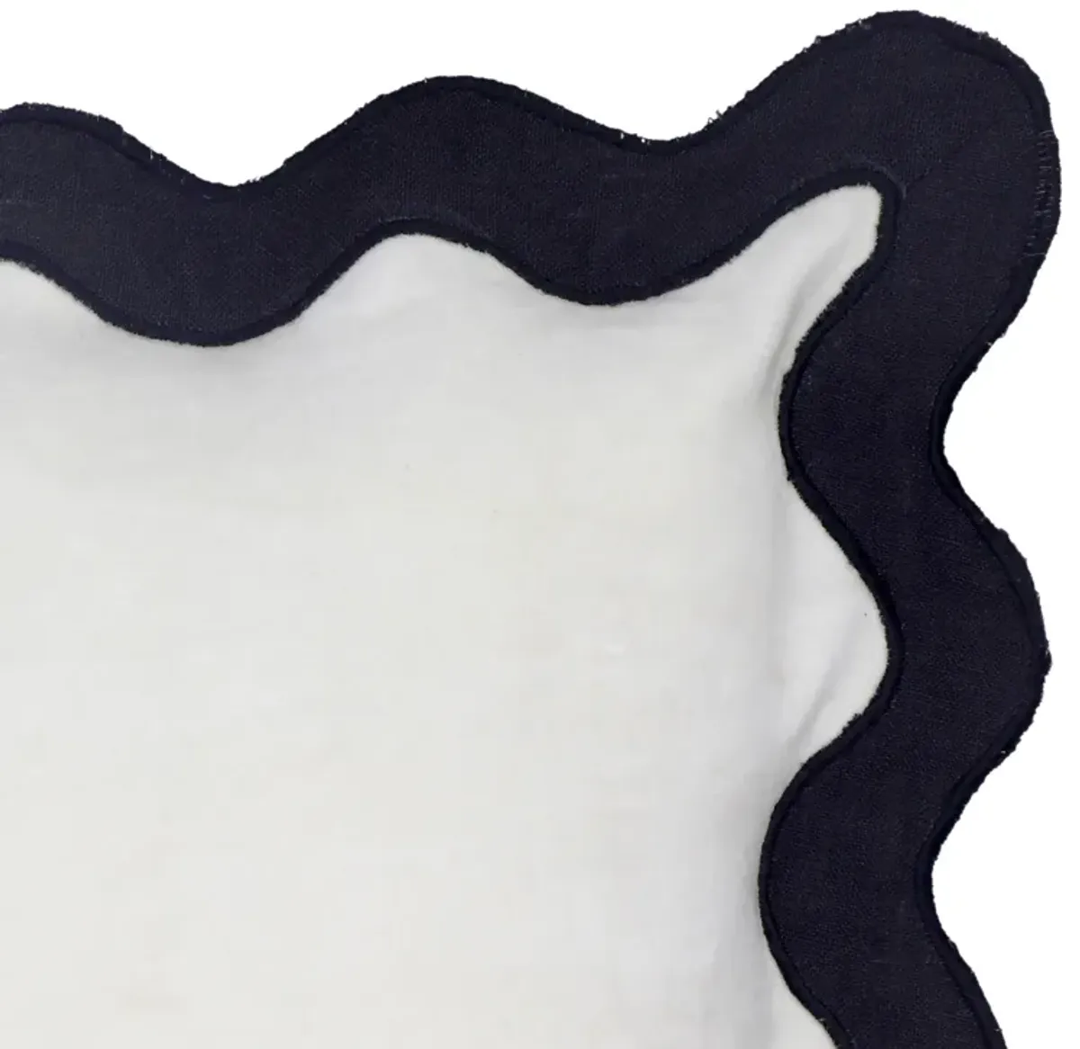 Scalloped Edge Black and White Cotton Velvet Throw Pillow