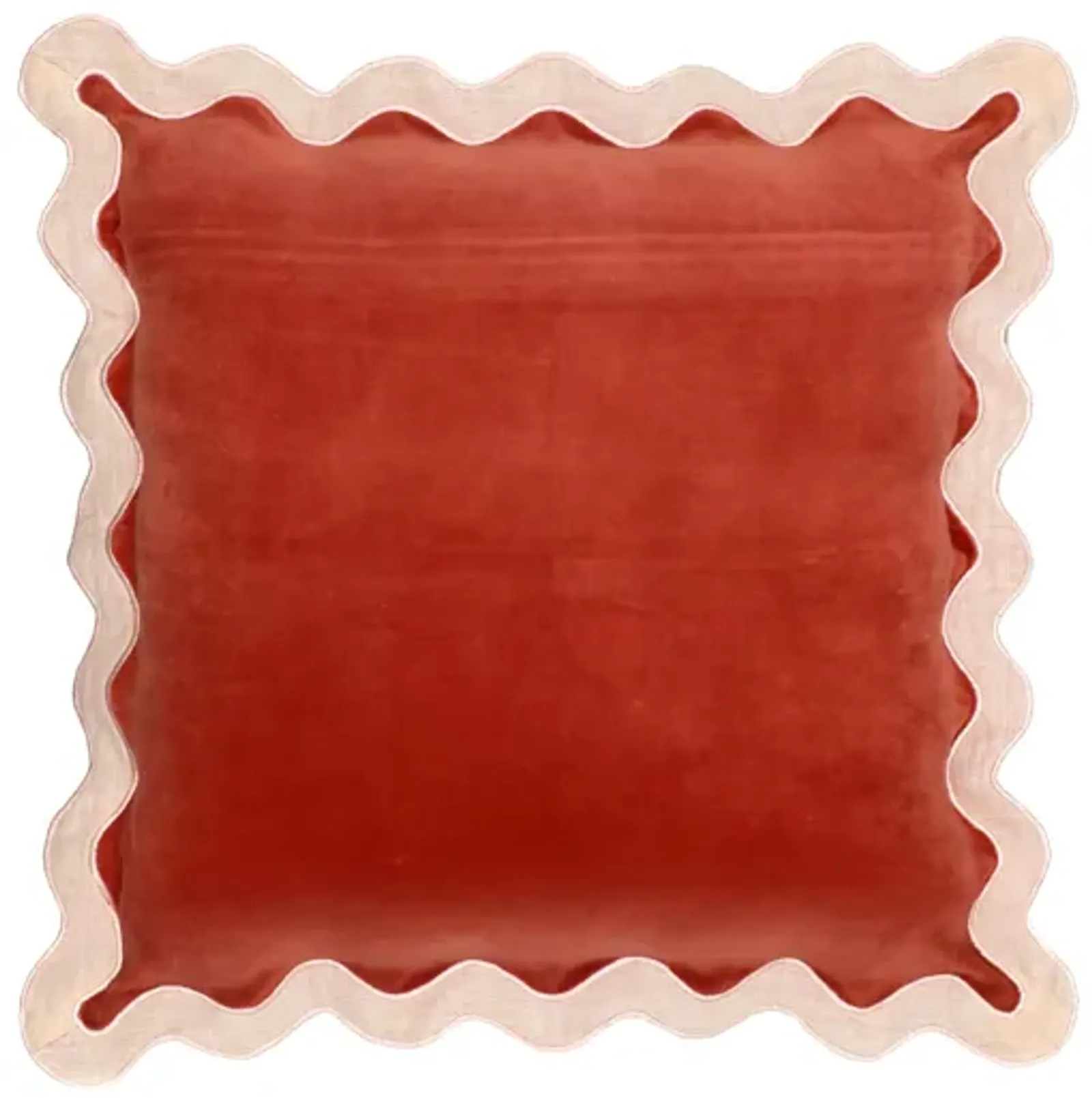 Scalloped Edge Cream and Rust Cotton Velvet Throw Pillow