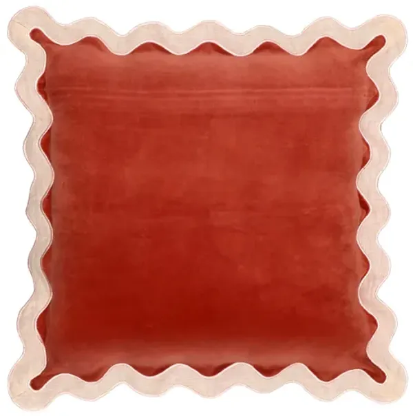 Scalloped Edge Cream and Rust Cotton Velvet Throw Pillow