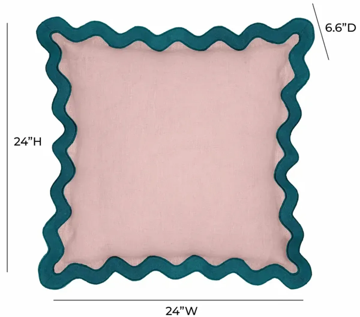 Scalloped Edge Blue and Pink Linen Throw Pillow